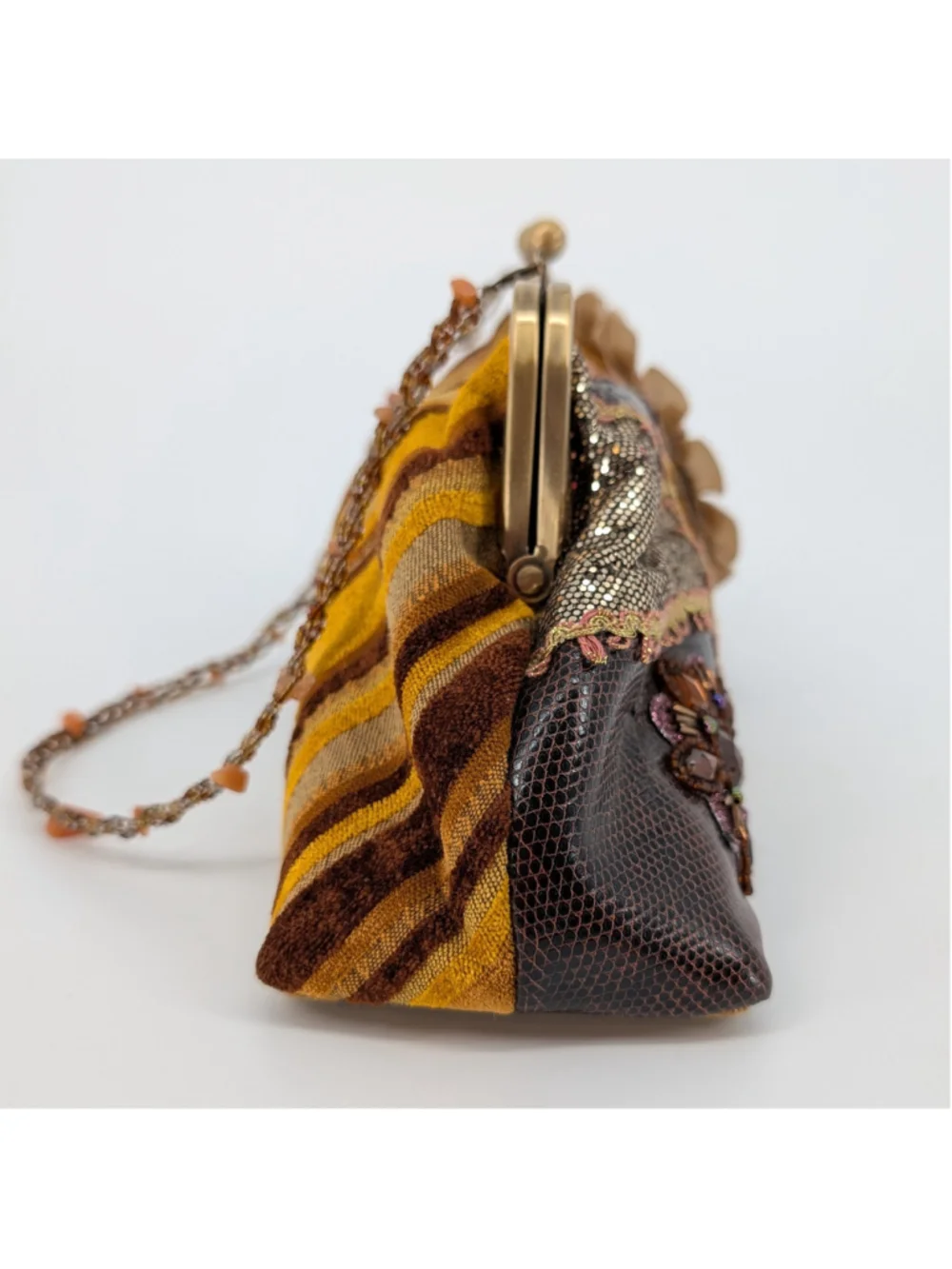 Y2K Maximalist Beaded Shell Patchwork Kiss Lock Clutch Shoulder Bag